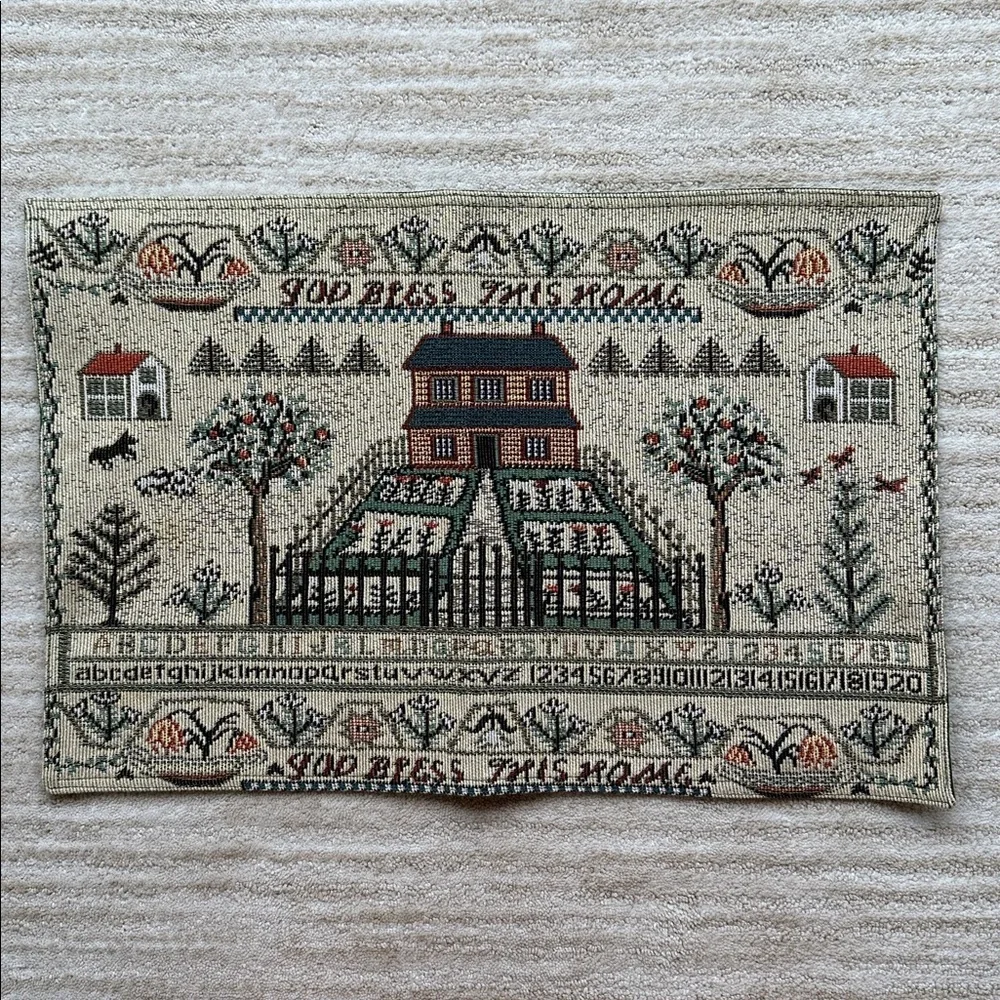 Set of 2 Vintage Style Handwoven Country Sampler Tapestry Place Mats Cottagecore